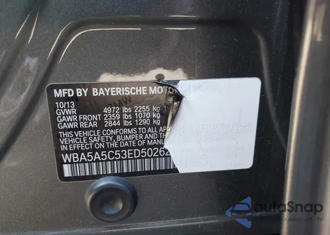 2014 BMW 528I из США, поврежденный, VIN WBA5A5C53ED502621